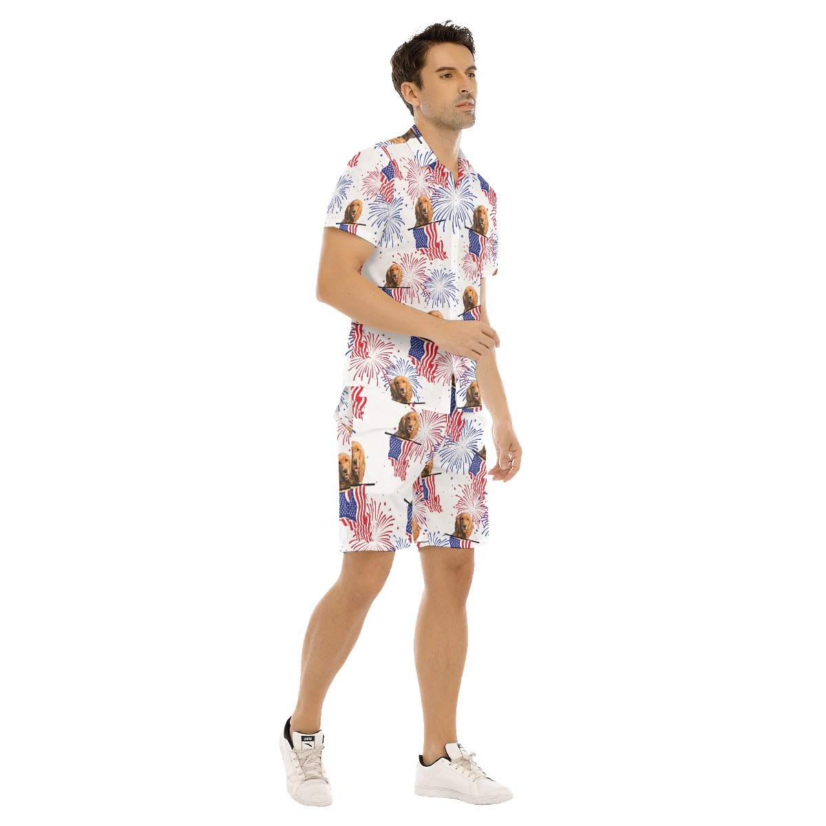 Set Custom Dog Face Patriotic Hawaiian Shirt And Shorts For Men