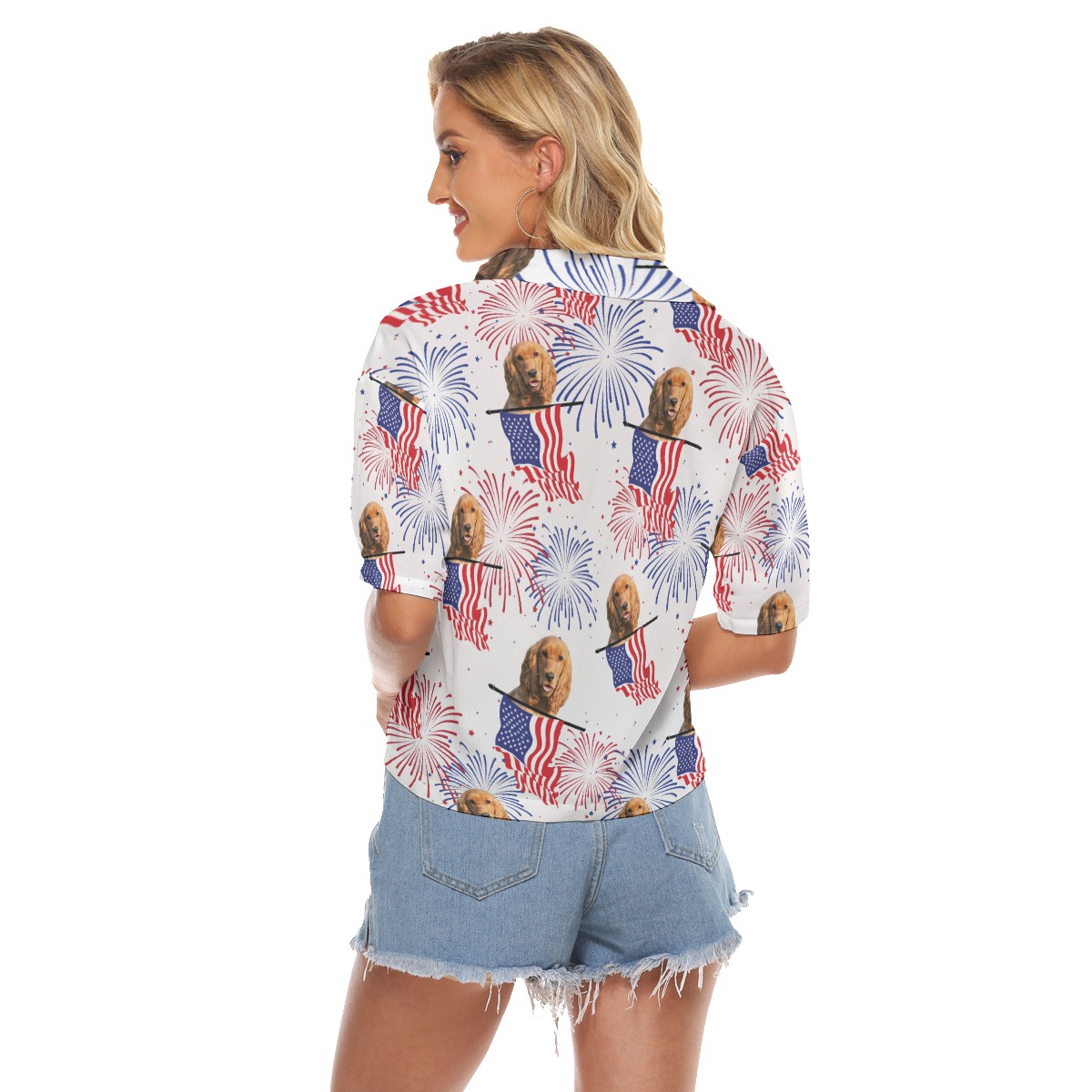 Custom Pet Face Patriotic Hawaiian Cropped Shirt