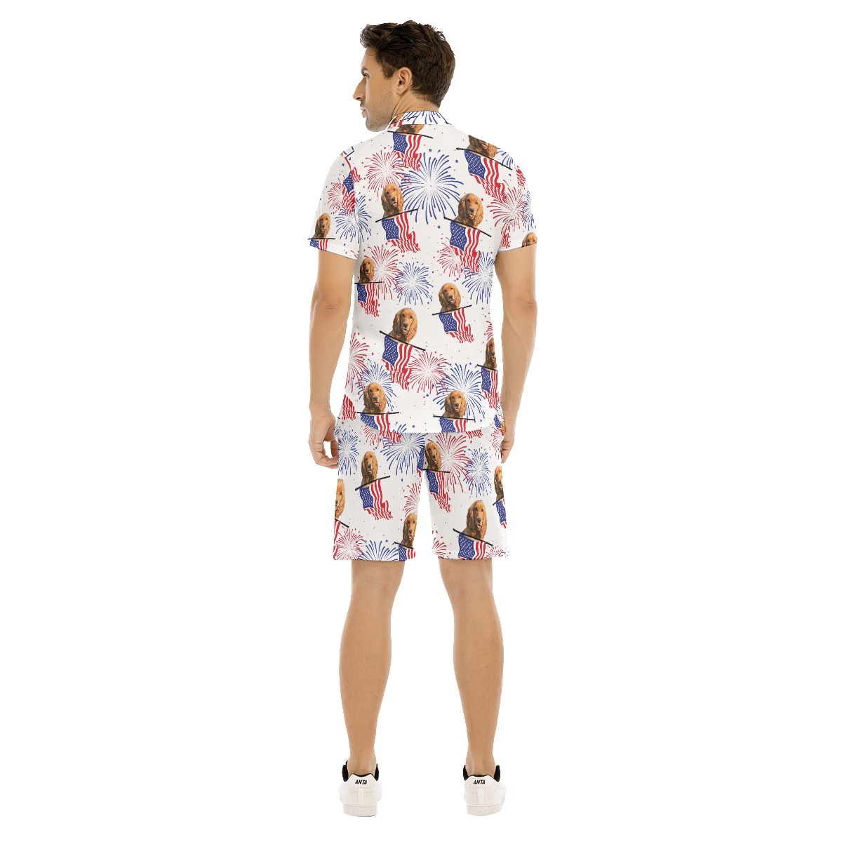 Set Custom Dog Face Patriotic Hawaiian Shirt And Shorts For Men