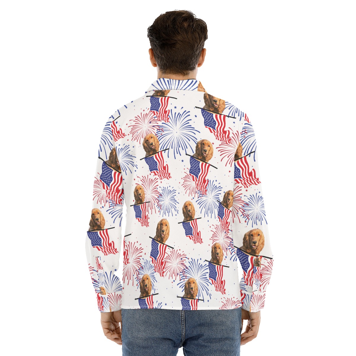 Funny Custom Dog Face Patriotic Hawaiian Long Sleeve Shirt