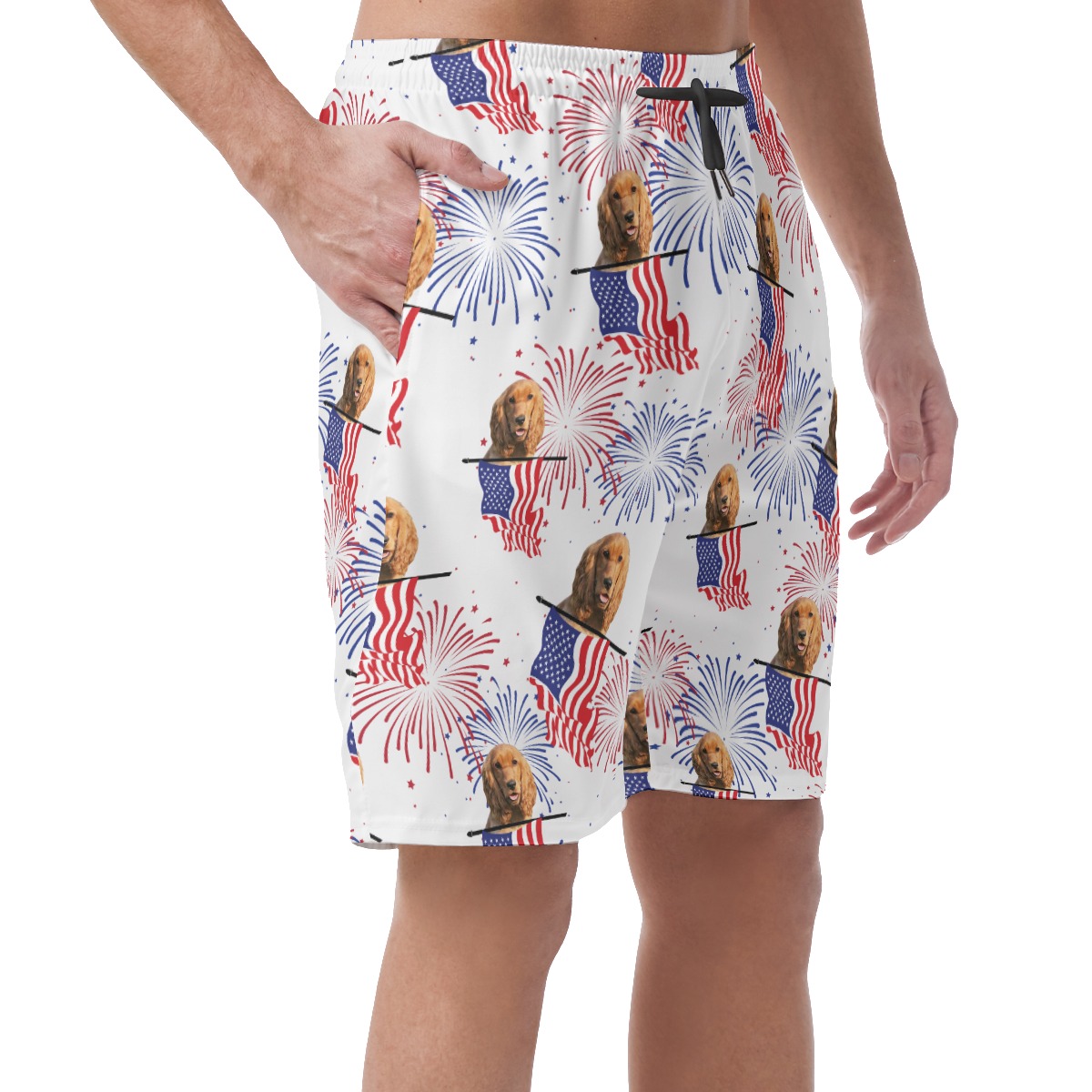 Cute Custom Dog Face Patriotic Hawaiian Beach Shorts For Men