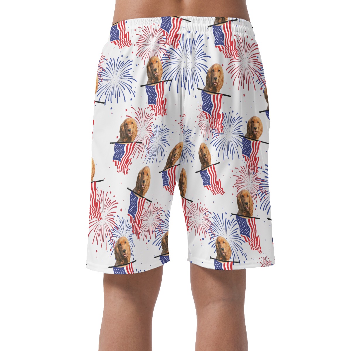Cute Custom Dog Face Patriotic Hawaiian Beach Shorts For Men