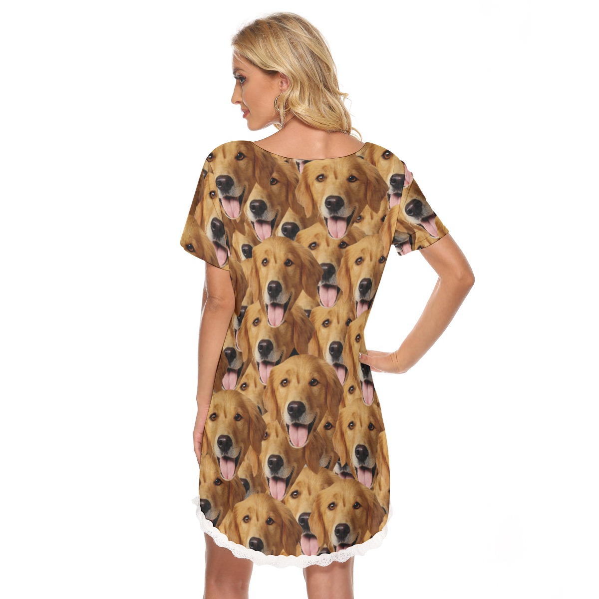 Women's Lace Edge Dress With Multi Dog Face