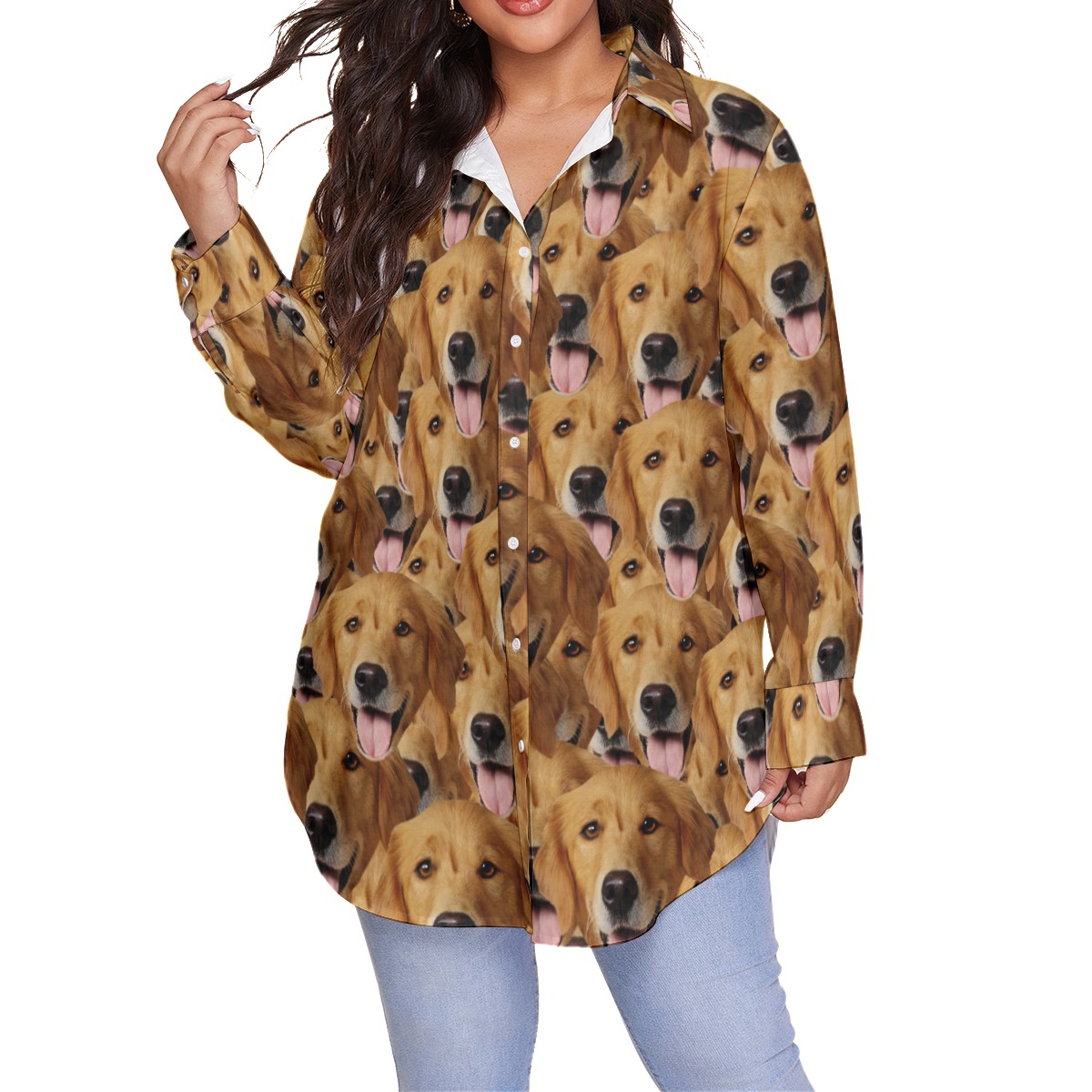 Unique Long Sleeve Plus Size Hawaiian Shirt With Multi Custom Dog Face - variant image 1