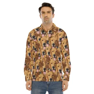 Custom Dog Face Long Sleeve Hawaiian Shirt For Men