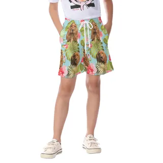 Blue Kid's Hawaiian Shorts With Dog Face