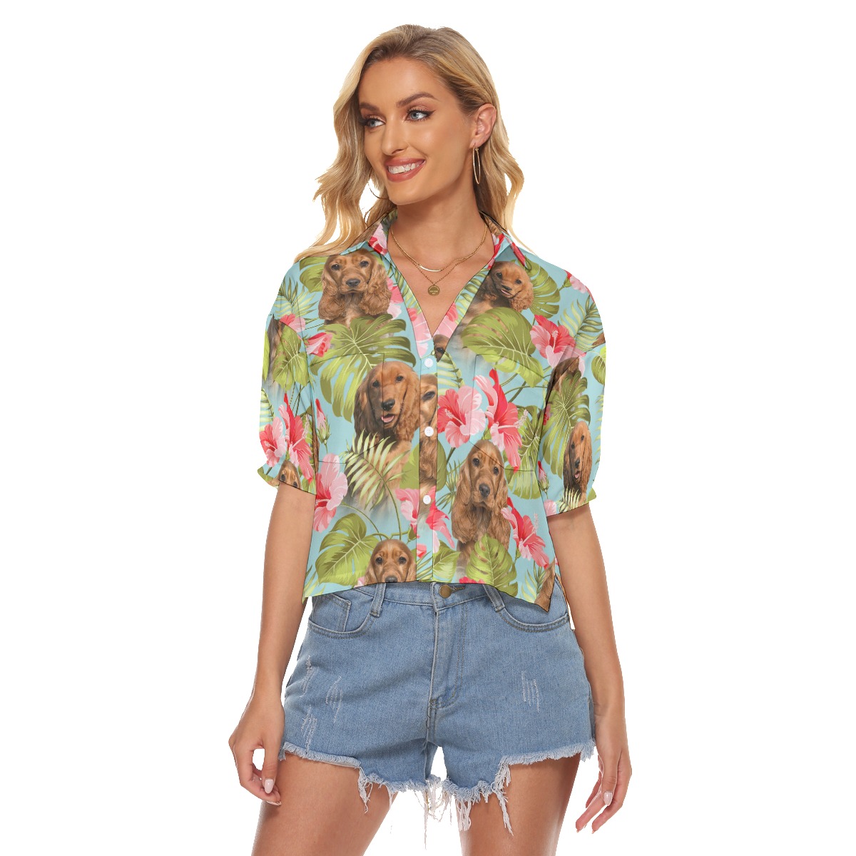 Floral Custom Dog Face Cropped Shirt For Women - variant image 1