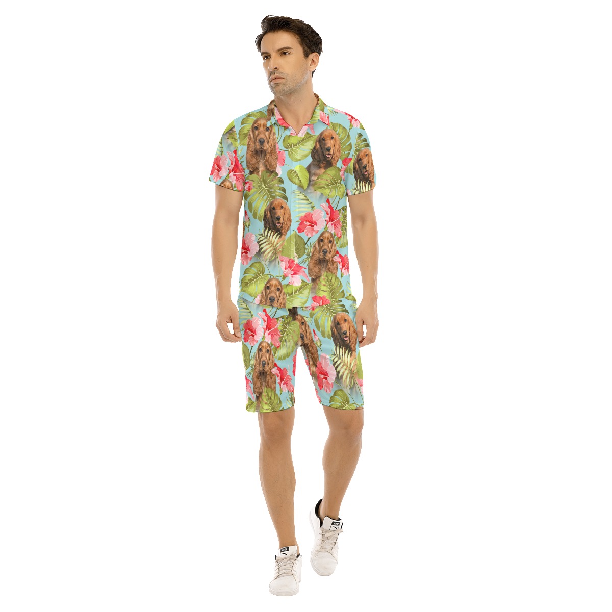 Custom Dog Face Blue Hawaiian Set For Men - variant image 1