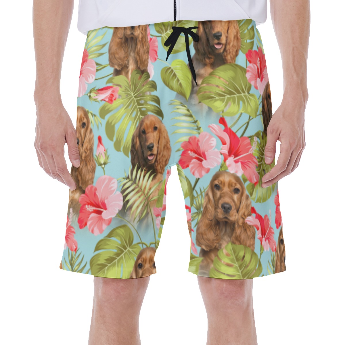 Blue Floral Tropical Shorts With Custom Dog Face - variant image 1