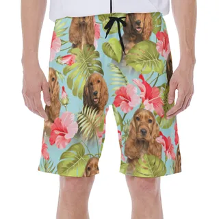 Blue Floral Tropical Shorts With Custom Dog Face
