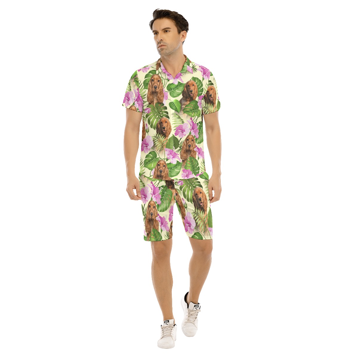 Vintage Floral Men's Hawaiian Set With Custom Dog Face - variant image 1