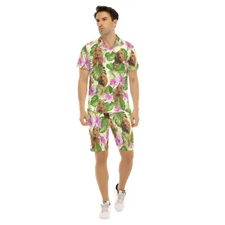 Vintage Floral Men's Hawaiian Set With Custom Dog Face