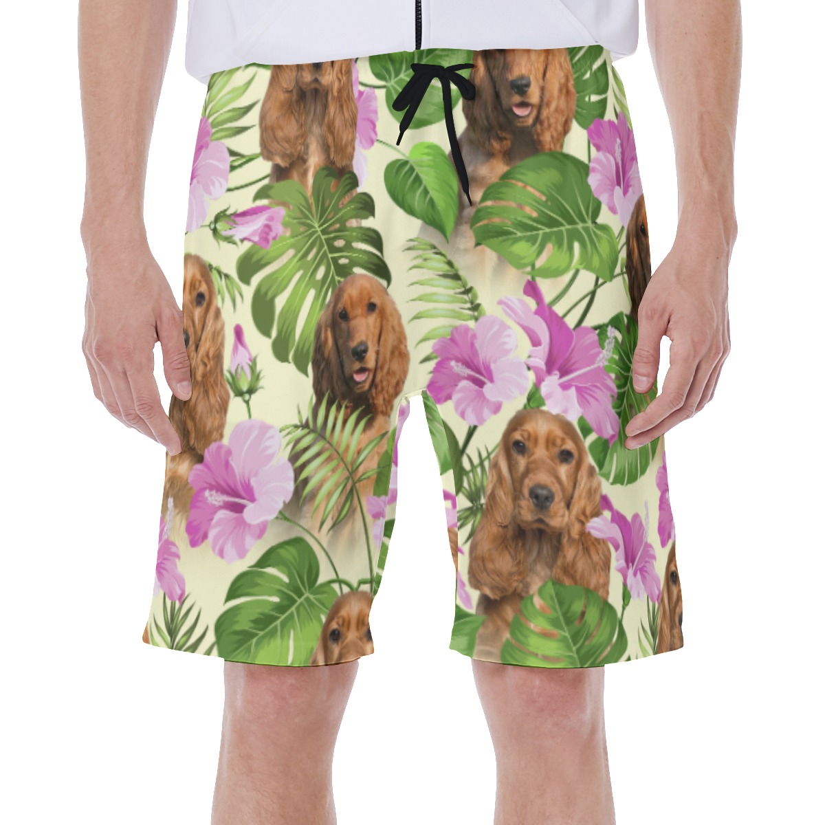 Vintage Floral Men's Swim Trunks With Custom Dog Face - variant image 1