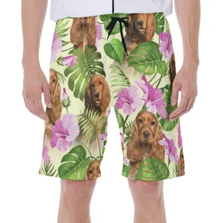 Vintage Floral Men's Swim Trunks With Custom Dog Face