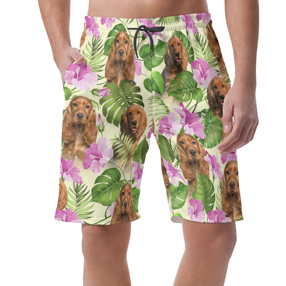 Purple Men's Hawaiian Shorts With Dog Face - variant image 1