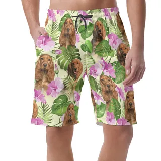 Purple Men's Hawaiian Shorts With Dog Face