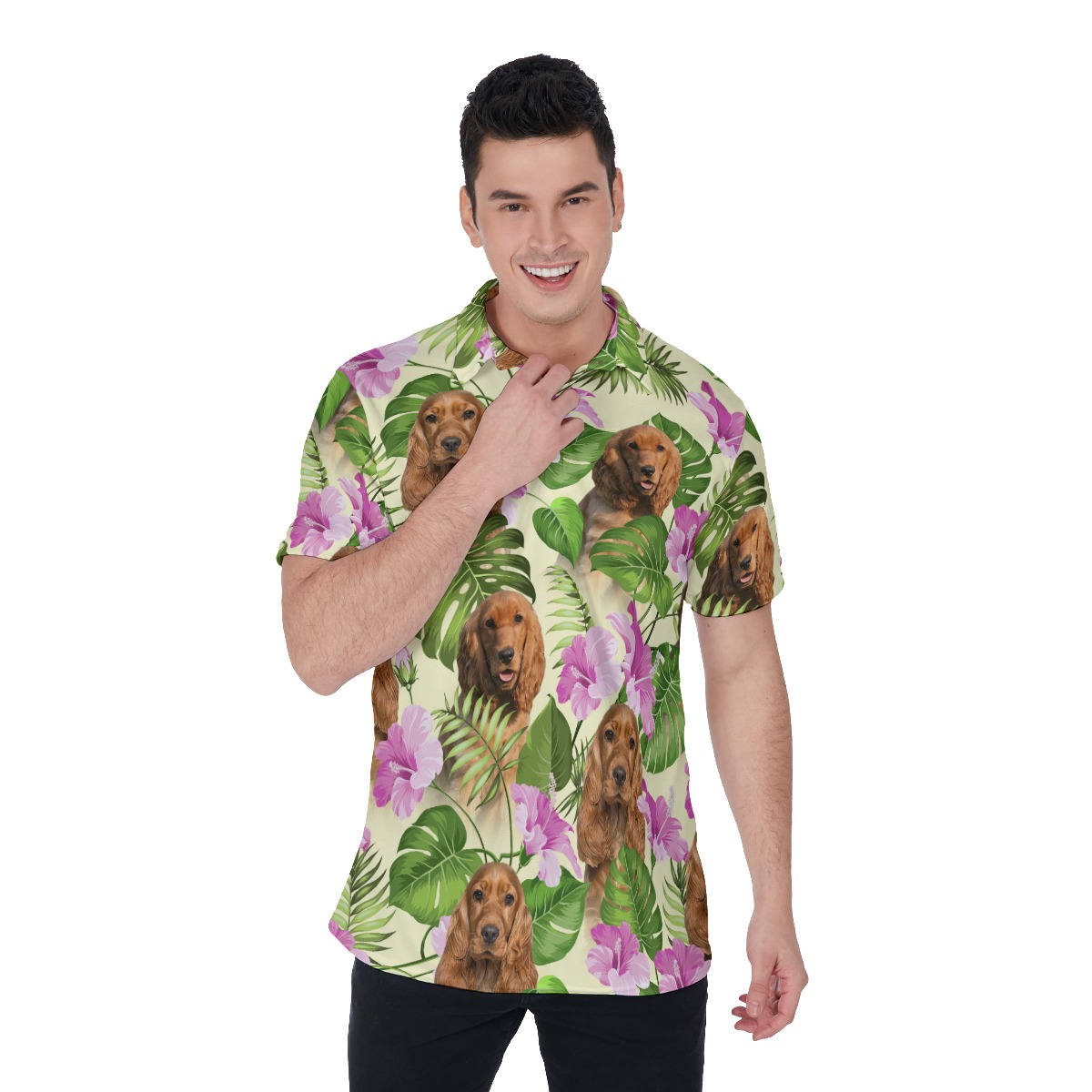 Purple Floral Polo Shirt With Dog Face - variant image 1