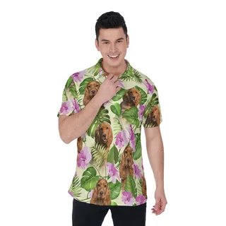 Purple Floral Polo Shirt With Dog Face