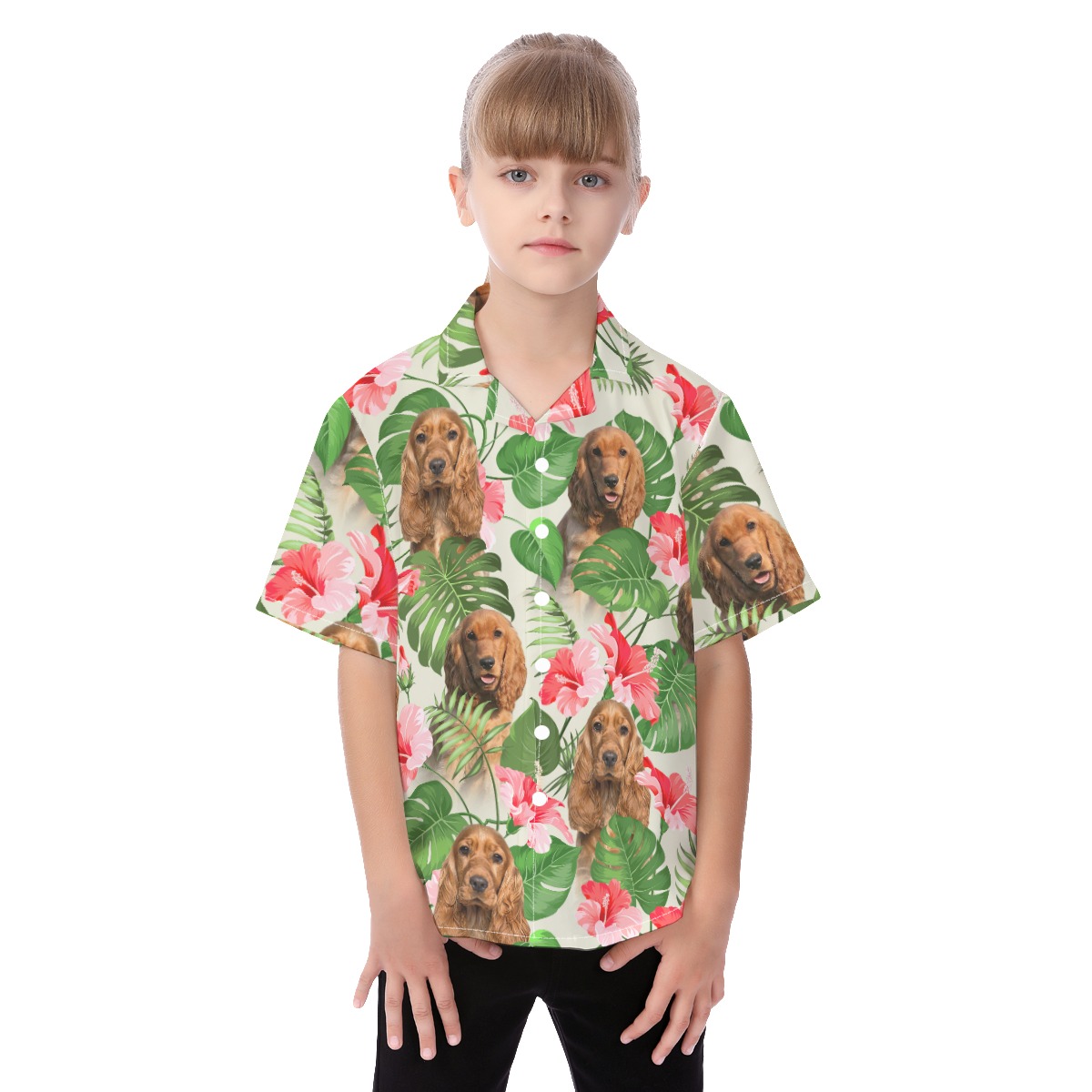 Cute Hawaiian Kid's Shirt With Dog Face - variant image 1