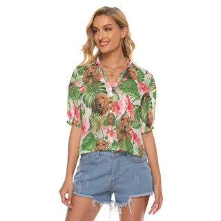Funny Dog Face Hawaiian Cropped Shirt For Women