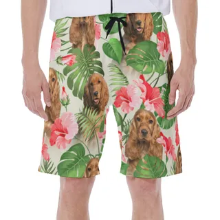 Tropical Floral Swim Trunks With Dog Face