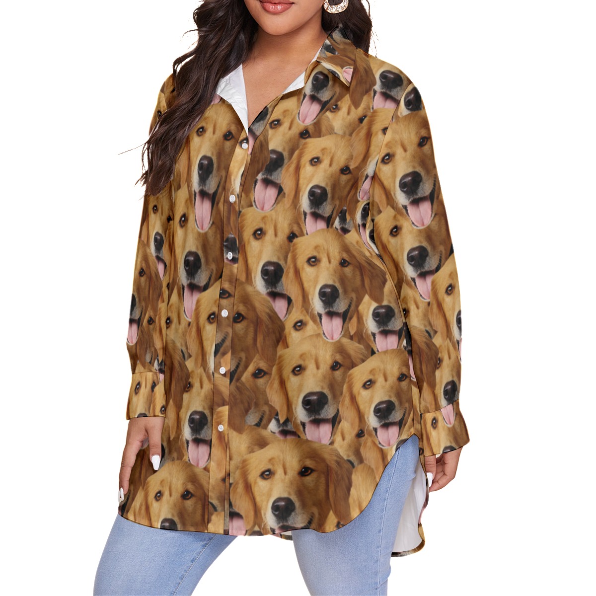 Unique Long Sleeve Plus Size Hawaiian Shirt With Multi Custom Dog Face