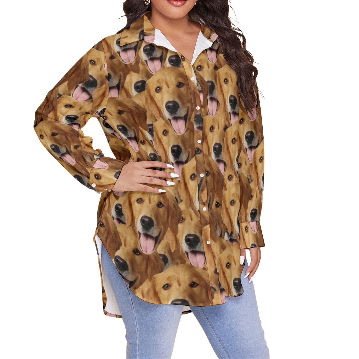 Unique Long Sleeve Plus Size Hawaiian Shirt With Multi Custom Dog Face