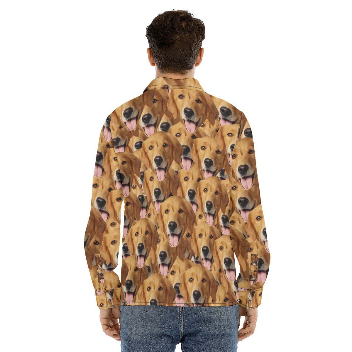 Custom Dog Face Long Sleeve Hawaiian Shirt For Men