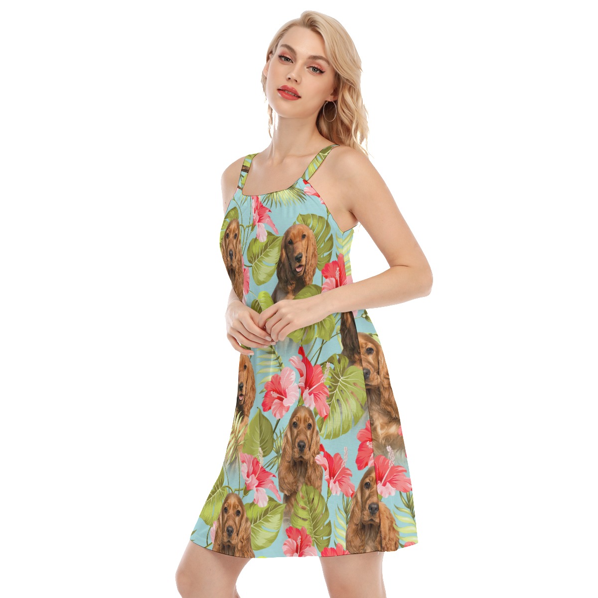 Custom Dog Face Floral Cami Dress