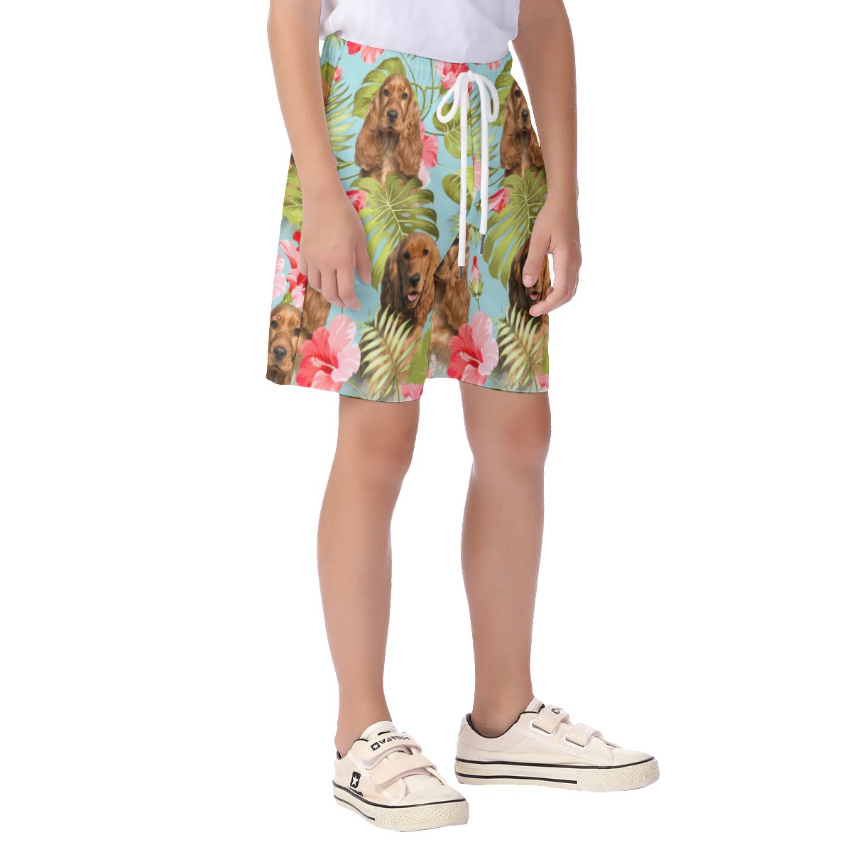 Blue Kid's Hawaiian Shorts With Dog Face