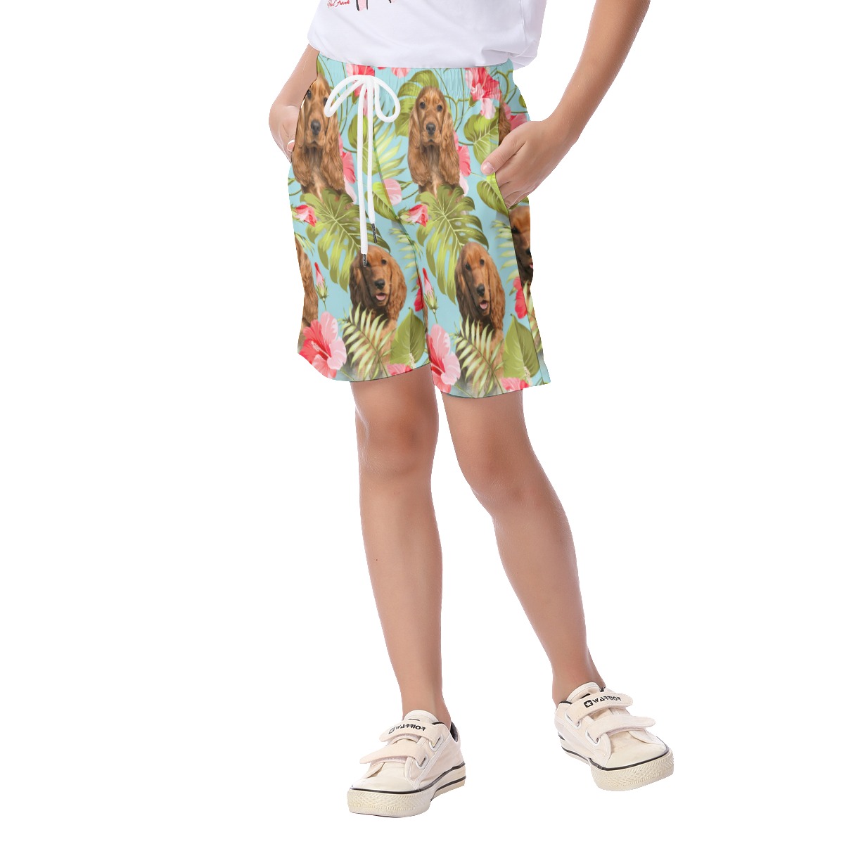 Blue Kid's Hawaiian Shorts With Dog Face
