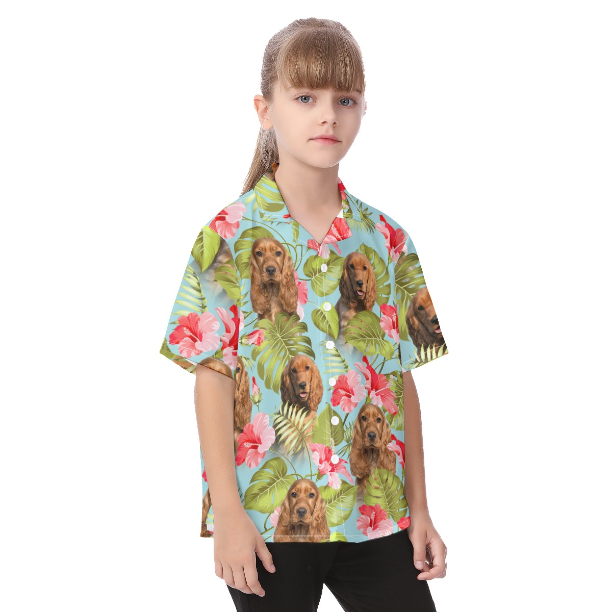 Blue Kid's Hawaiian Shirt With Dog Face