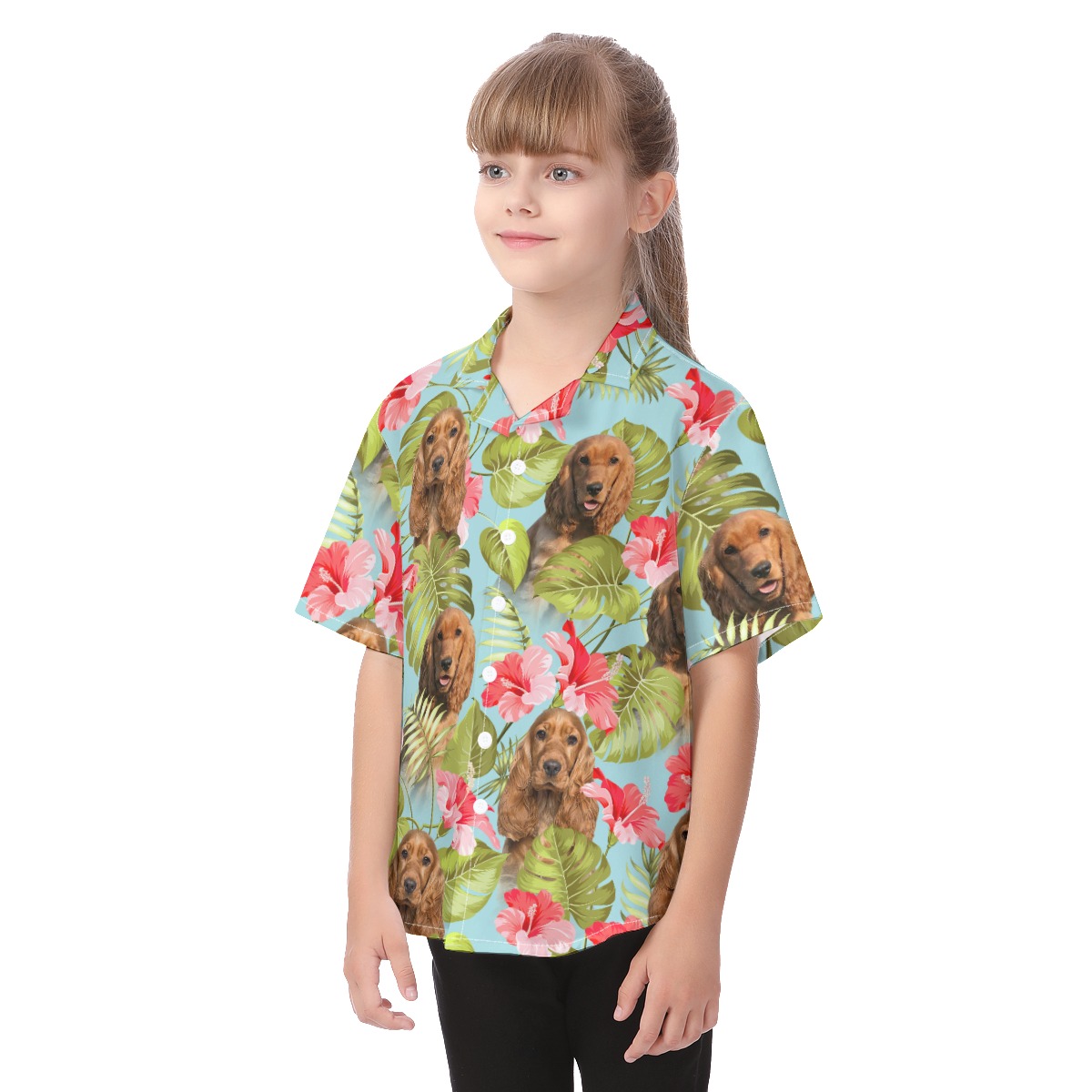 Blue Kid's Hawaiian Shirt With Dog Face