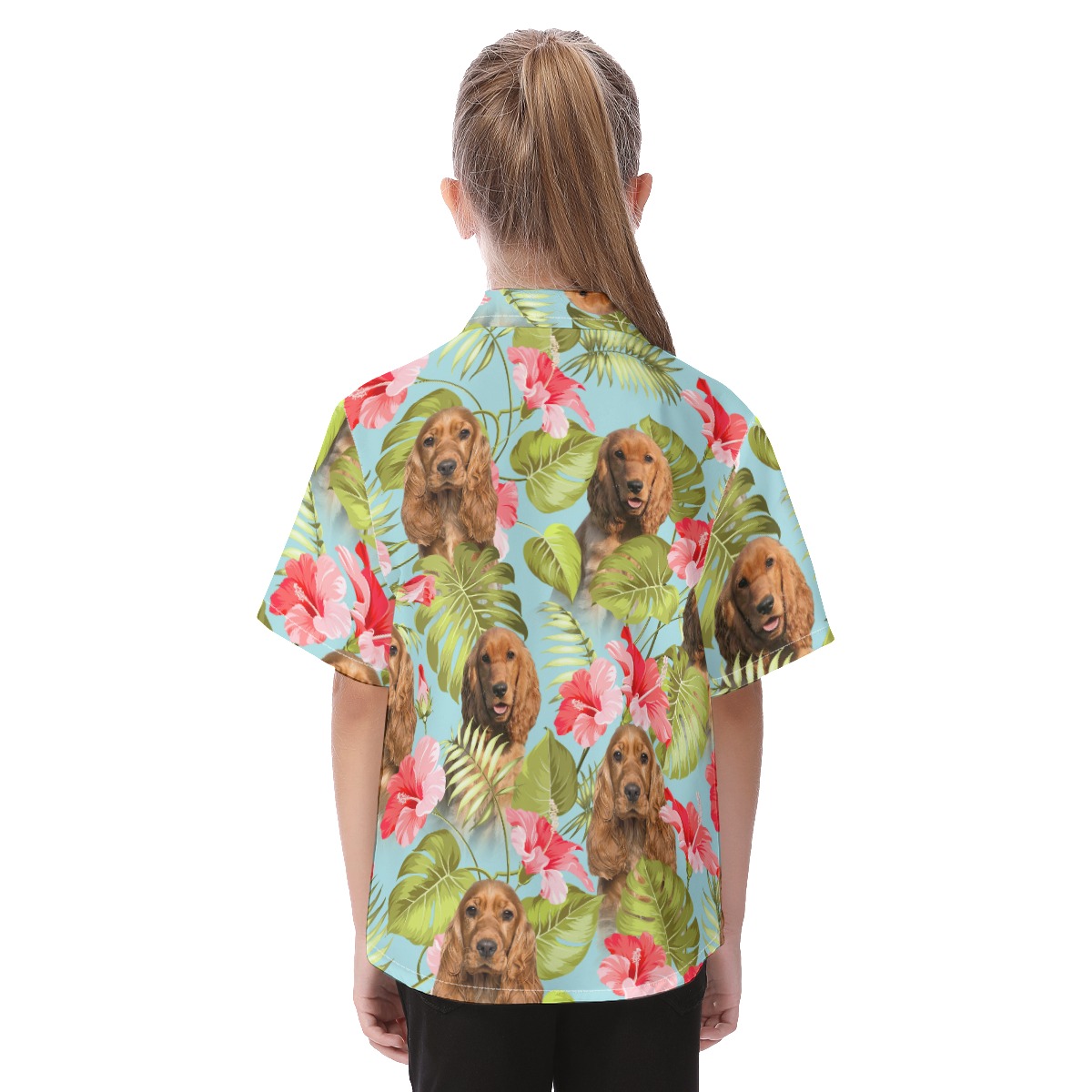 Blue Kid's Hawaiian Shirt With Dog Face