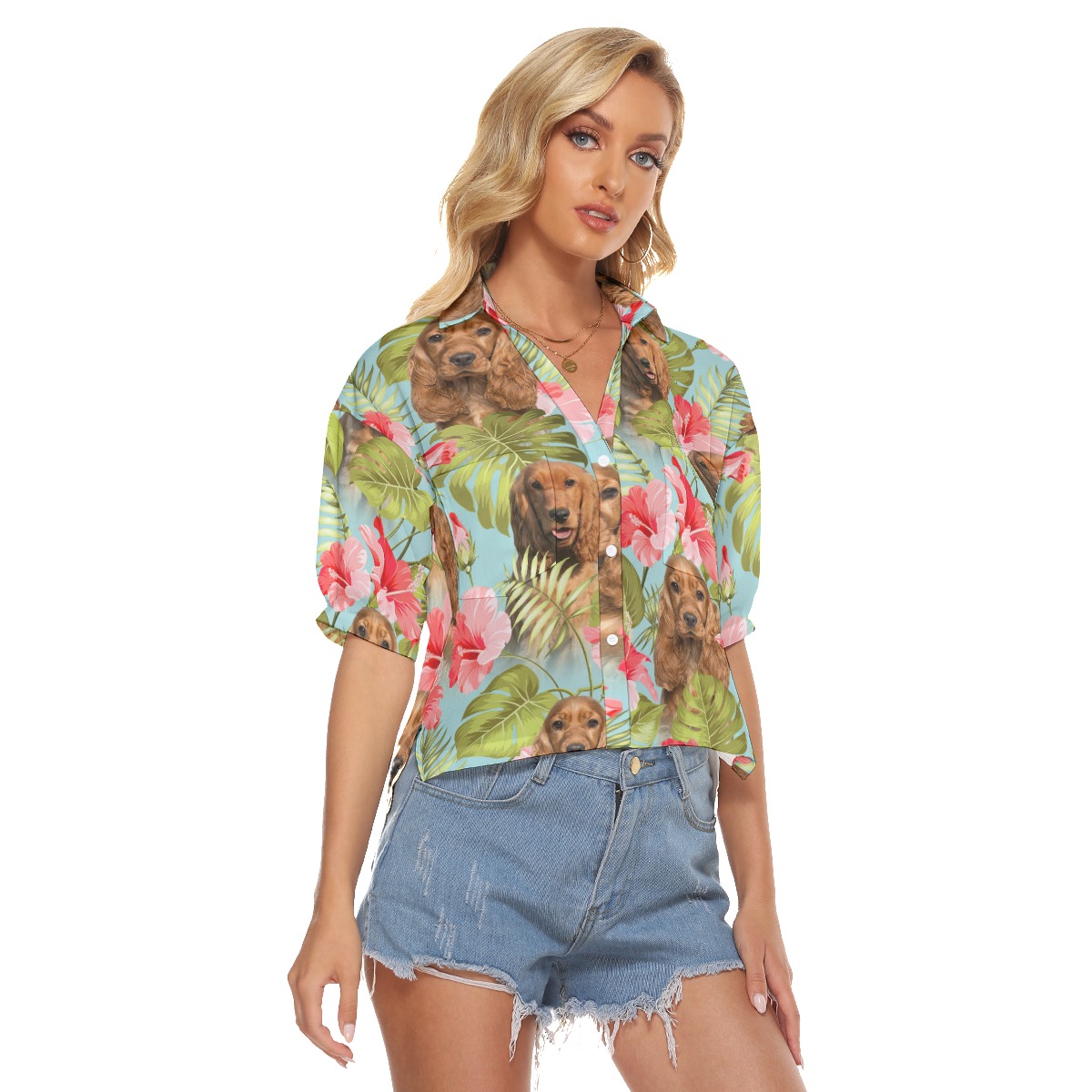 Floral Custom Dog Face Cropped Shirt For Women