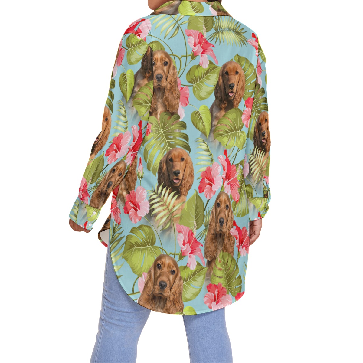Tropical Custom Dog Face Long Sleeve Hawaiian Shirt Plus Size