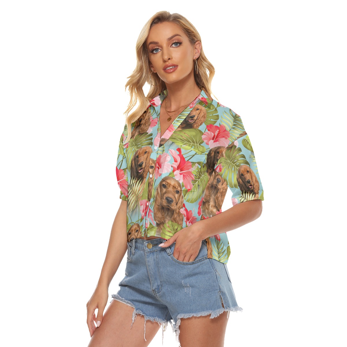 Floral Custom Dog Face Cropped Shirt For Women