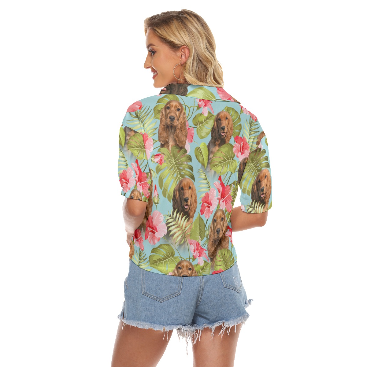 Floral Custom Dog Face Cropped Shirt For Women