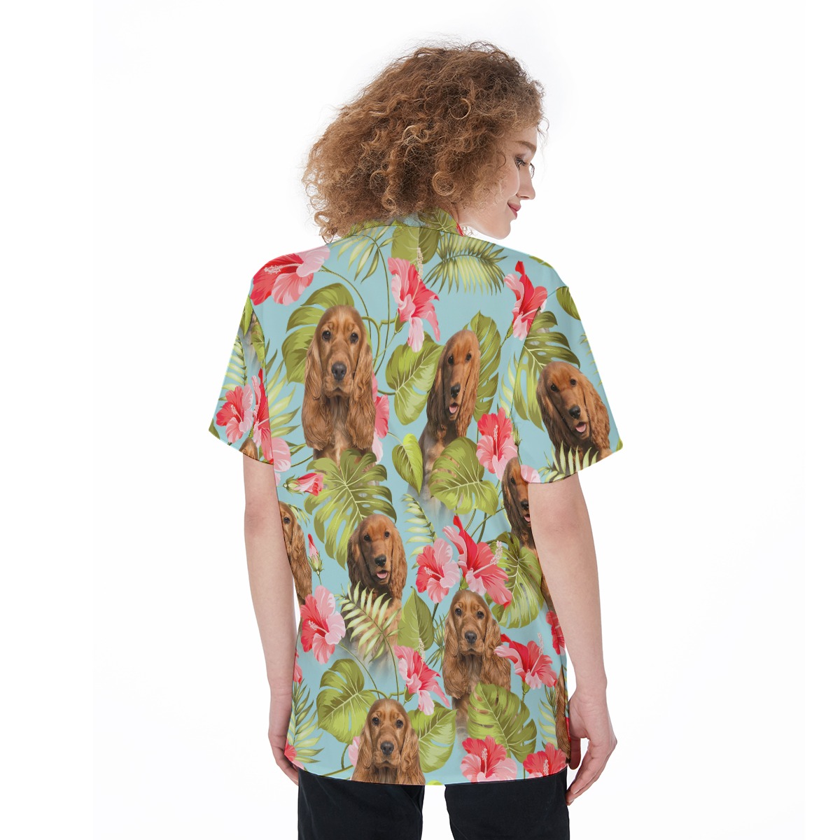 Floral Custom Dog Face Button Up Shirt For Women