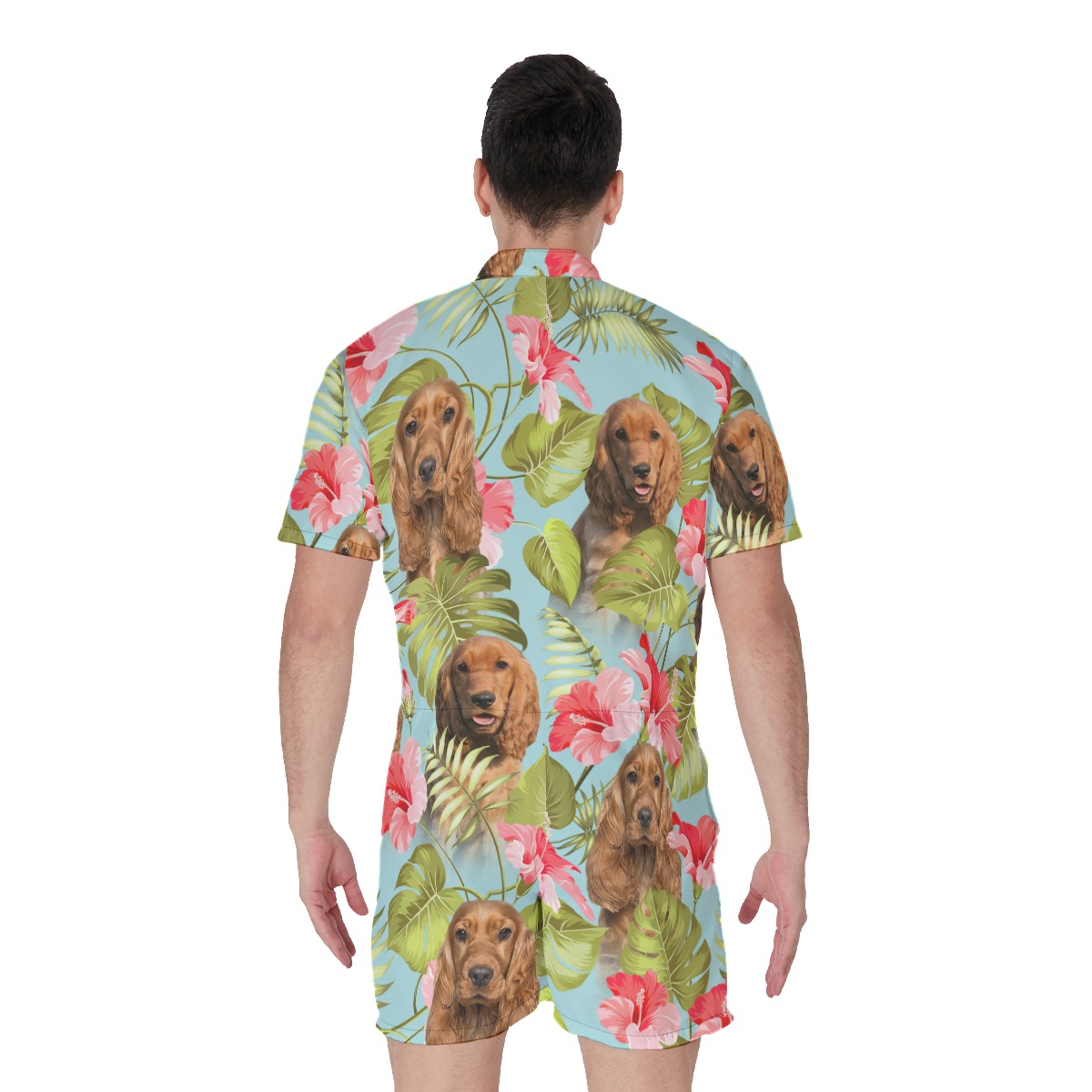 Custom Dog Face Blue Hawaiian Romper For Men