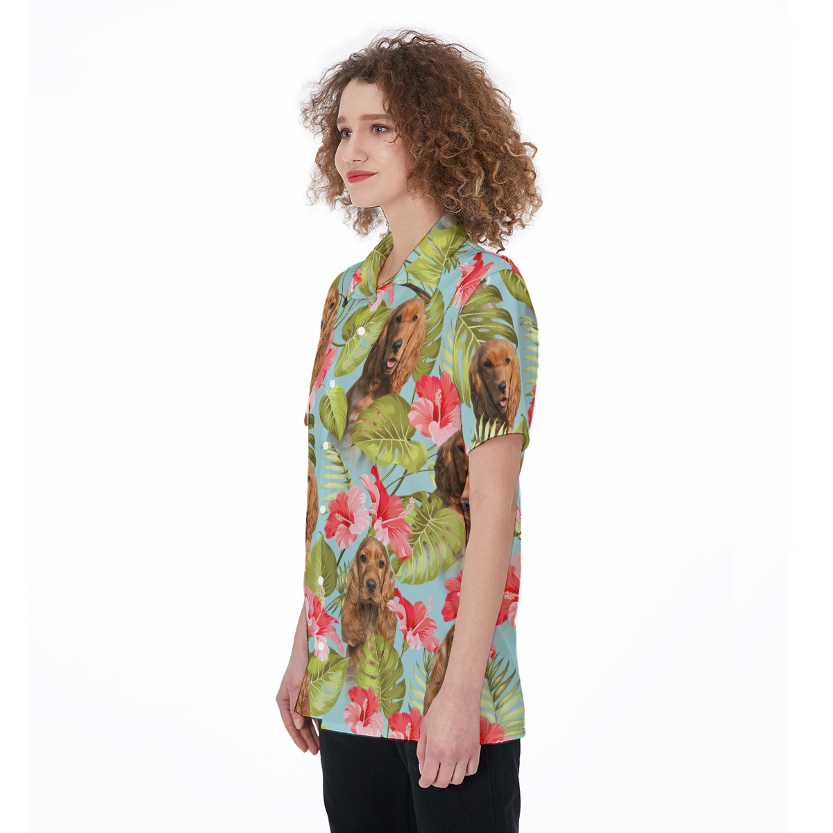 Floral Custom Dog Face Button Up Shirt For Women