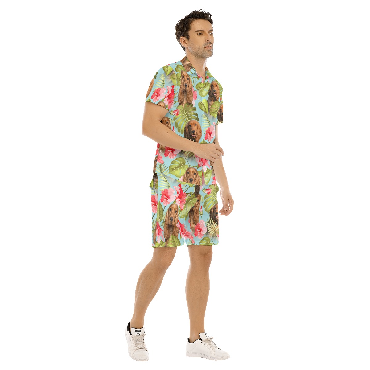 Custom Dog Face Blue Hawaiian Set For Men