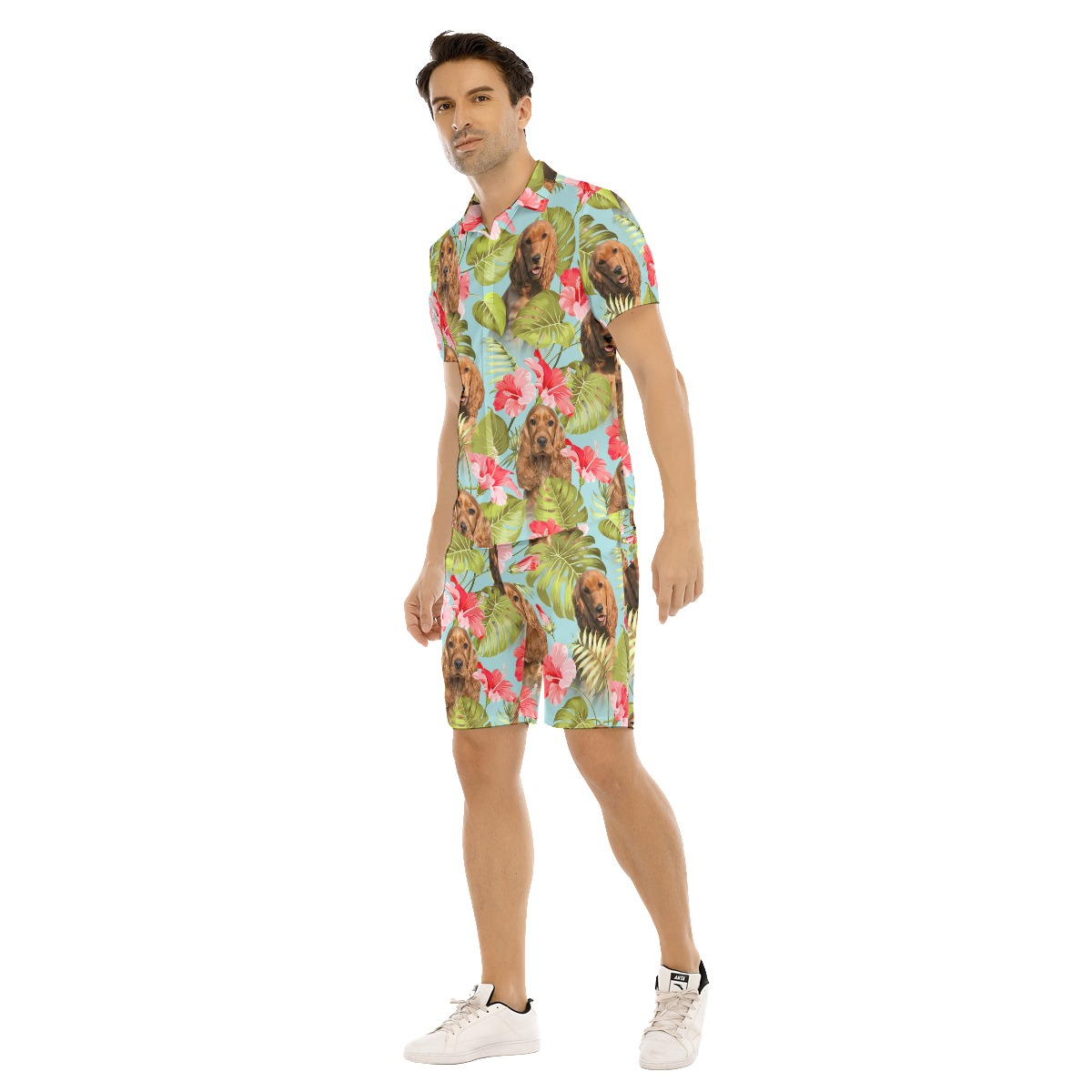Custom Dog Face Blue Hawaiian Set For Men