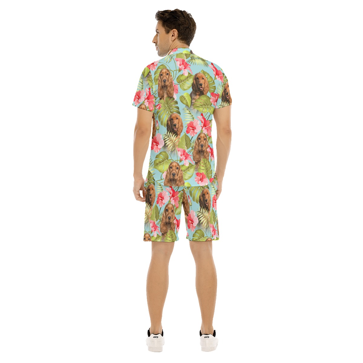 Custom Dog Face Blue Hawaiian Set For Men