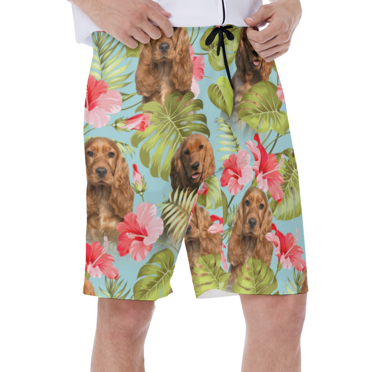 Blue Floral Tropical Shorts With Custom Dog Face