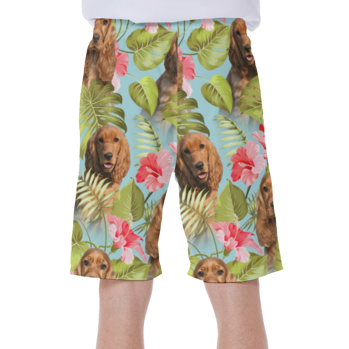 Blue Floral Tropical Shorts With Custom Dog Face