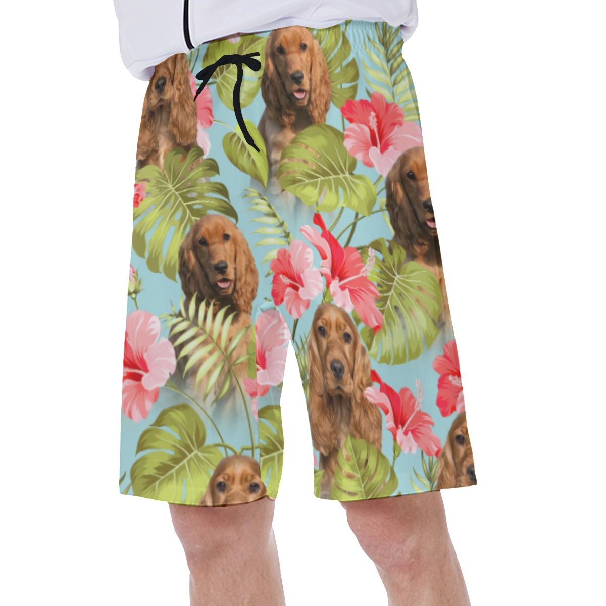 Blue Floral Tropical Shorts With Custom Dog Face