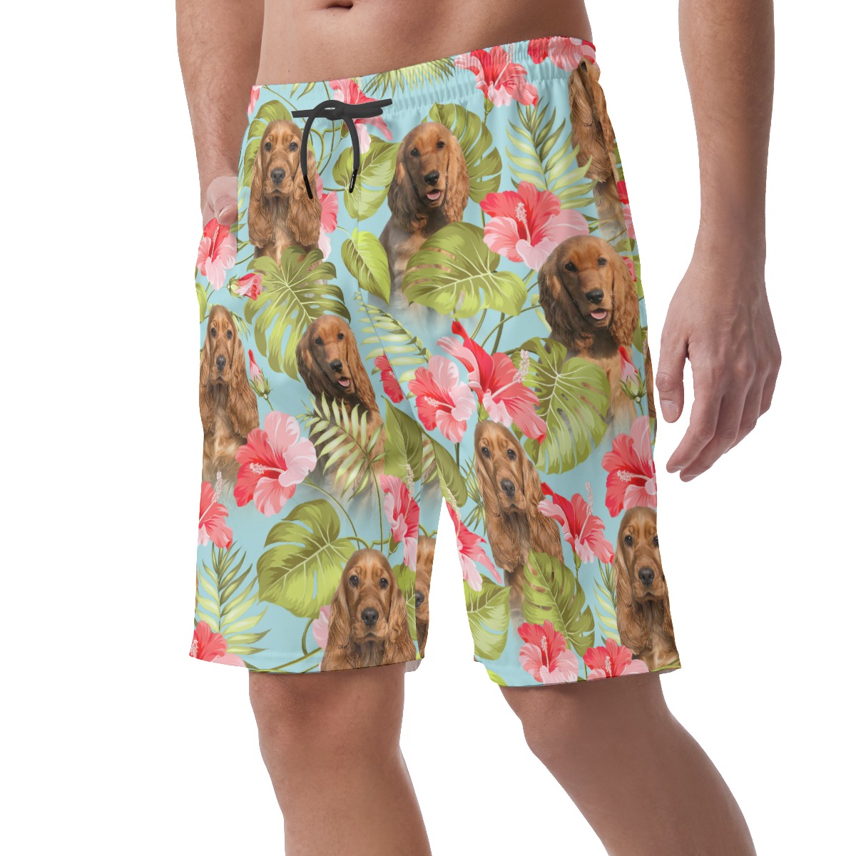 Blue Hawaiian Shorts For Men With Custom Dog Face