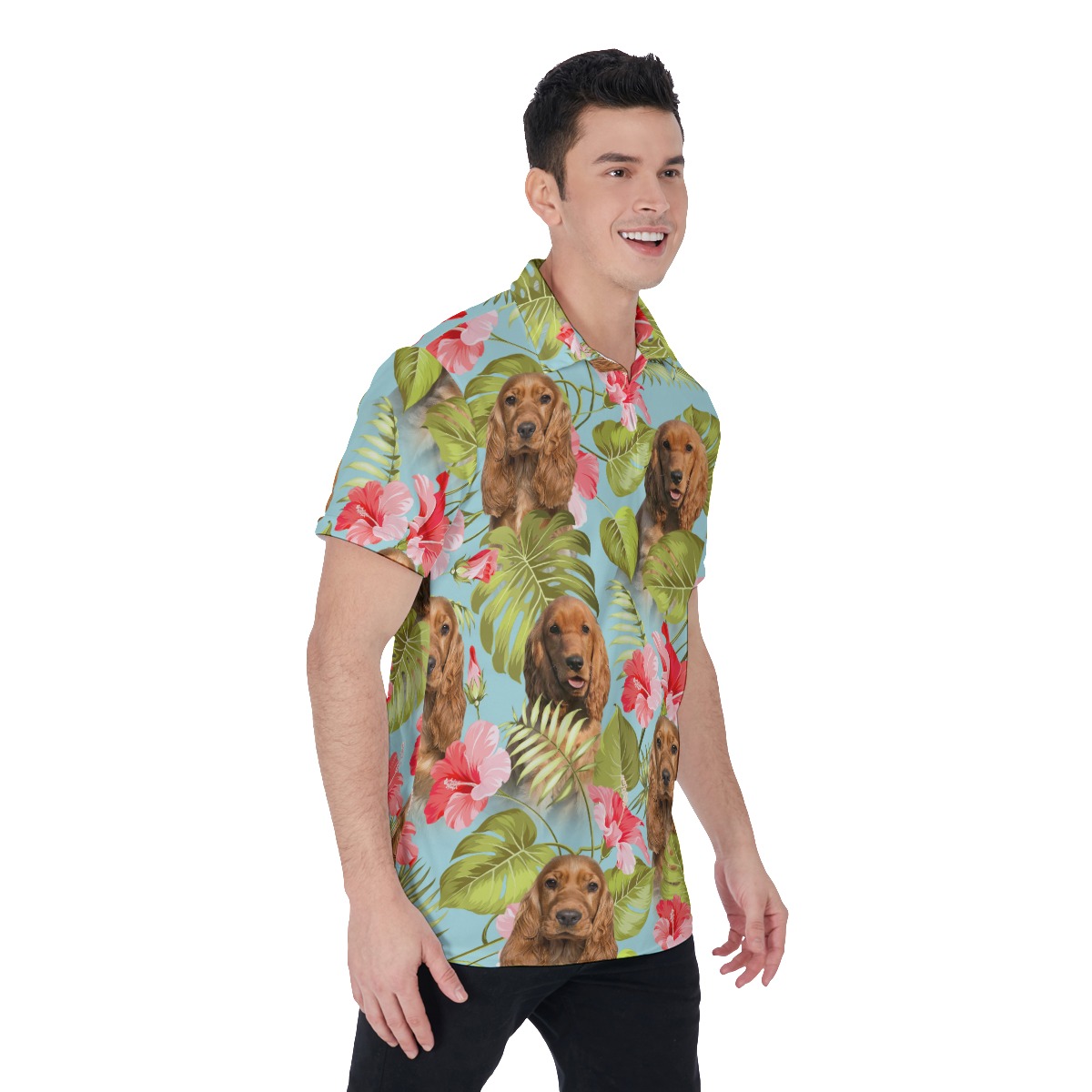 Blue Men's Hawaiian Shirt With Custom Dog Face