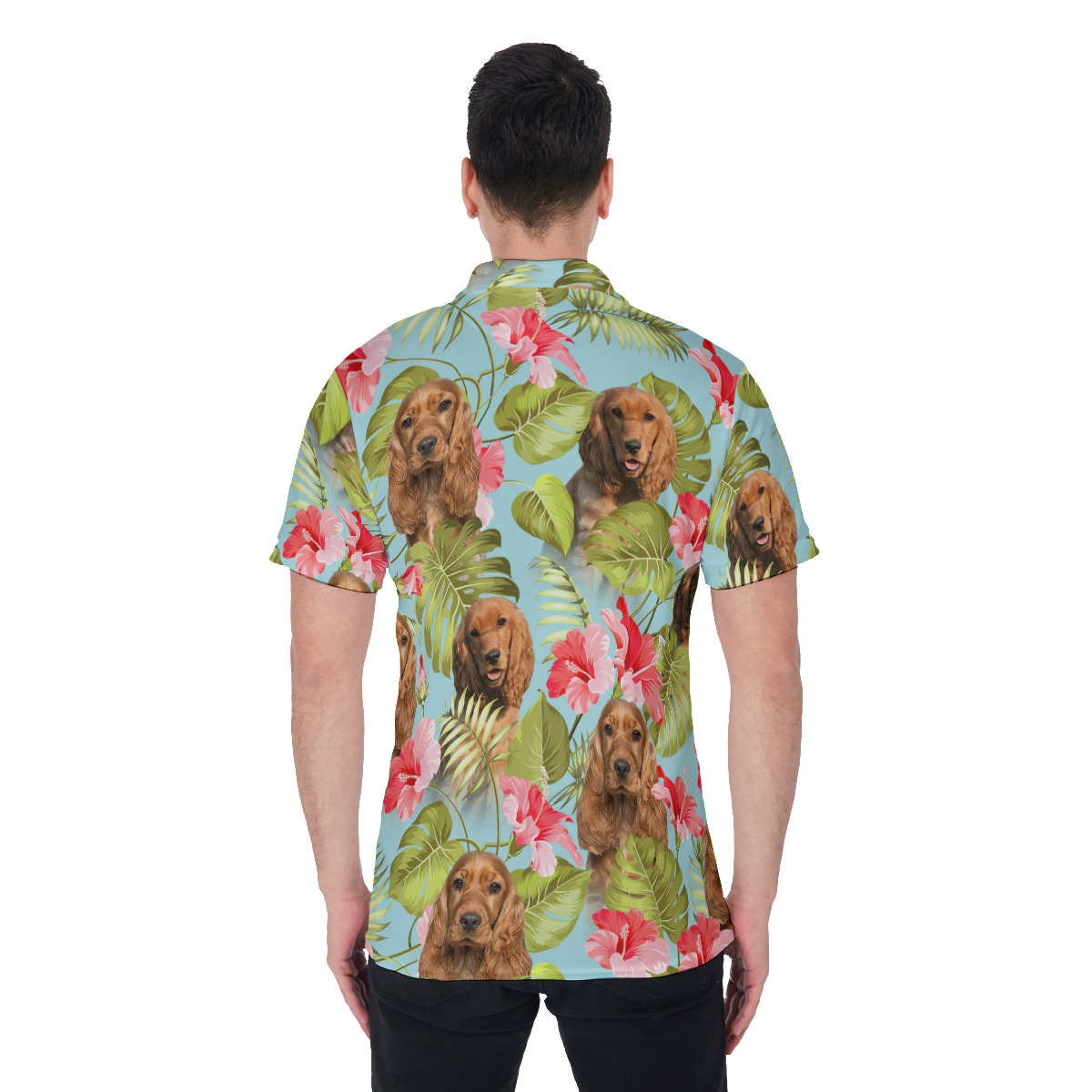 Blue Men's Hawaiian Shirt With Custom Dog Face
